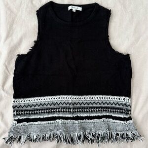 Madewell Black Knit Top with boho fringe